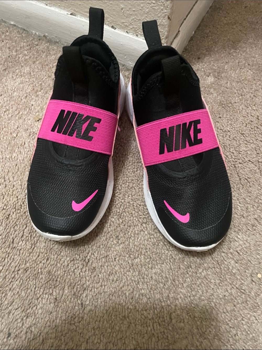 Nike Black and Hot Pink Kids Slip-On Sneakers